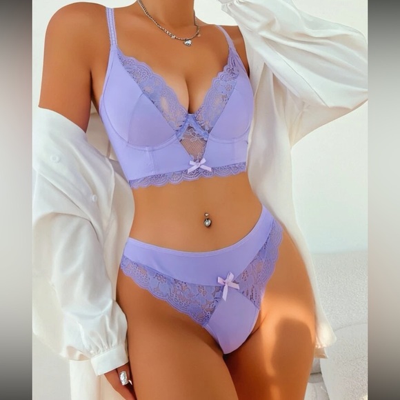 Boho sexy  floral lace corset style bralette lingerie set - Picture 2 of 15